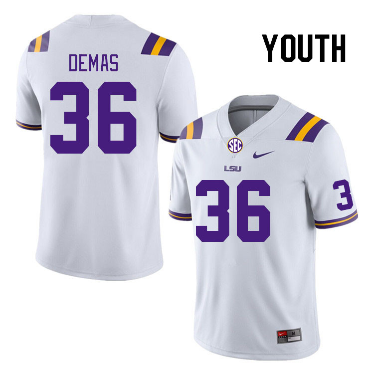 Youth #36 Nick Demas LSU Tigers College Football Jerseys Stitched-White